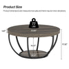 Wooden Round Coffee Table, Rustic 2-Tier Wooden Center Table w/ Storage Shelves