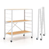 3-Tier Foldable Shelving Unit Storage Rack Metal Shelves with Detachable Wheels