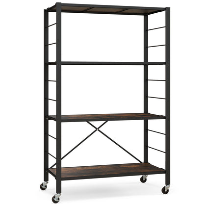 4-Tier Portable Storage Rack Shelves Foldable Shelving Unit w/Lockable Wheels