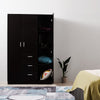 3 Door triple Wardrobe 3 Drawers Black - Bedroom Furniture Storage Cupboard
