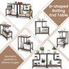 Small Sofa Couch Side Table with Lockable Casters-Brown