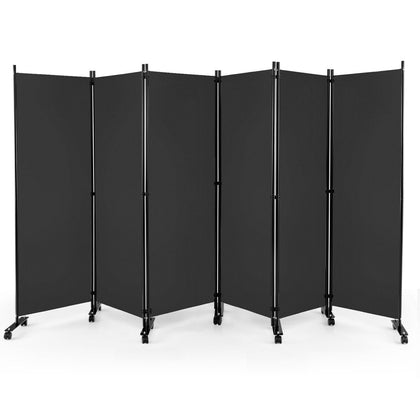 6 Panel Room Divider on Wheels Rolling Privacy Screens Portable Freestanding