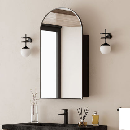 Arched Bathroom Mirror Cabinet Large Metal Framed Premium Black Wall Mounted New