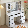 White Dressing Table Wood Makeup Desk with LED Mirror 7 Drawers Storage Bedroom