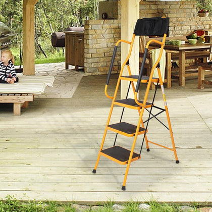 4 Step Ladder With Safety Handrail Foldable Safety Non Slip Matt Safe Heavy Duty