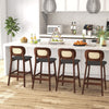 Set of 2 Bar Stools Dining Counter Height Chair Padded Seat With Rattan Backrest