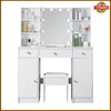 Dressing Table Makeup Desk With Mirror 10 LED Drawers Stool Vanity Set Bedroom