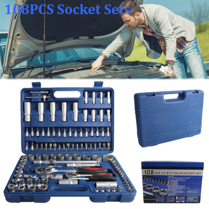 108PCS Drive Socket Set 1/4'' 1/2'' 3/8'' Torx Ratchet Screwdriver Bit Extension