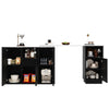 EXTENDABLE BAR KITCHEN ISLAND TABLE STORAGE CABINET SHELVES DINING ROOM BLACK