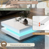 Square Coffee Table White High Gloss Wooden Centre Tea Table with LED RGB Lights