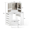 Dressing Table Corner White with 5 Drawer 3 Mirror Stool Makeup Dresser Set