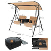 Outdoor Canopy Swing Chair W/ Center Tray & 23L Cooler Bag-Brown
