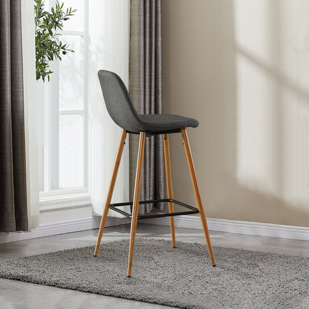2X Bar Stools Fabric/Faux Leather Pub Chairs Breakfast Kitchen Metal Leg Modern