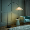 Large Curved Arch Floor Lamp Tapered Wicker Drum Shade Living Room Lounge Light