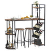 3PCS Bar Table & 2 Stool Industrial Kitchen Dining Set W/ Wine Rack Side Storage