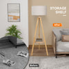 Modern Floor Lamp Tripod Freestanding Wooden Light w/Storage Shelf Reading Light