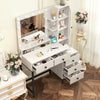 Dressing Table Set with 3 Colours LED Lights Mirror Vanity Makeup Desk 5 Drawer