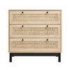 Chest Of 3 Drawer Sideboard Cabinet Storage Unit Bedroom Rattan with Black Metal