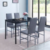 Black Marble MDF Top Dining Table&4pcs Grey Faux Leather Footrest Dining Chairs