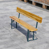 Outdoor Wooden Folding Beer Table Bench Set Trestle Garden Steel Leg w/ Backrest