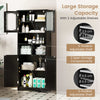 148cm Tall Bathroom Cabinet Freestanding Storage Cabinet with Glass Doors Black