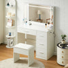 White Dressing VanityTable Wood Makeup Desk with LED Mirror 4 Drawers Stool