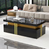 Modern Black Rectangular Coffee Table with 2 Storage Drawers for Living Room