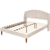 Double Bed 135 x 190 cm, Upholstered Bed with Slatted Frame and Headboard, Beige
