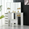 Classic Corner Dressing Table Stool Set White Makeup Desk Vanity Mirror 5 Drawer