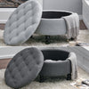 Linen Folding Ottoman Storage Box Wooden Legs Pouffe Footstool Coffee Tea Table