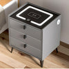 LED Bedside Table 3 Drawers Wireless Charging Side Cabinet Black Nightstand Hpwi