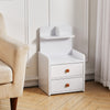 White Tall Cabinet Bedside Table Storage Narrow Chest of 2Drawer&Shelves Storage