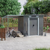 4/5/6/8/10FT Steel Garden Storage Shed Tool House with Side Canopy & 2 Air Vents