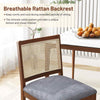 Rattan Dining Chair Set of 2 Wooden Upholstered Kitchen Chairs-Brown