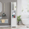 Bathroom Storage Cupboard Cabinet Tallboy Unit with Mirror 6 Shelves 2 Doors