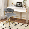 Home Office Desk Chair Set of 2 w/ Hand-woven Back & Golden Metal Legs (Grey)