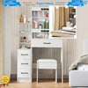 White Vanity Makeup Desk Dressing Table Set With LED Sliding Mirror + Stool Set