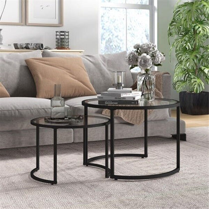 2 Pair Coffee Tables with Tempered Glass Tabletops - Modern Design, Sturdy steel