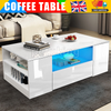 High Gloss Coffee Table With Storage 2 Drawer Wooden Living Room RGB LED Lights