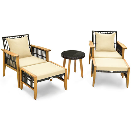 5 Pcs Outdoor Rattan Conversation Set Patio Furniture Set Wicker Woven Chair Set