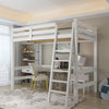 Heavy-Duty High Loft Bed with Stair Kids Teens White 3ft Single Cabin Bed Frames