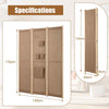 Folding Privacy Screen 3-Panel Linen Room Divider w/ Hooks-Natural