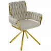 360° Rotatable Dining Chairs Velvet Padded Metal Legs Kitchen Swivel Chair Beige