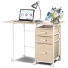 Folding Computer Desk Wheeled PC Laptop Table Writing Workstation-Natural