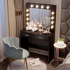 Dressing Mirrored Makeup Table Vanity Set Black with LED Lights Stool & Drawer