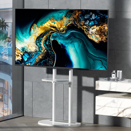 2 Poles TV Floor Stand 40-75” Height Adjustable Bracket with Marble Shelf