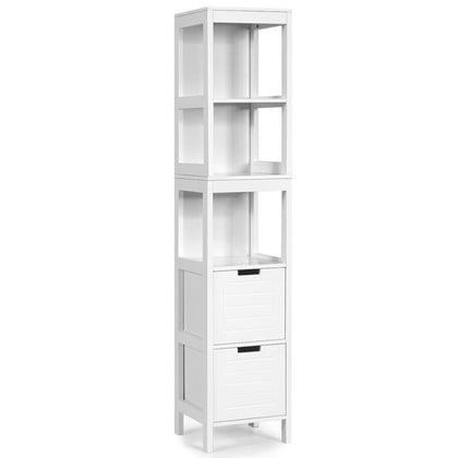 5-Tier Storage Cabinet Bathroom Tall Cabinet Storage Stand w/ 2 Drawers White