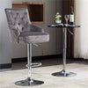 360° Swivel Grey Velvet Bar Stool Gas Lift w/Lion Head Door Knocker &Tufted Back