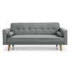 Sofa Bed 3 Seater Grey Double Bed with 2 Cushions Fabric New Foam Wood Legs