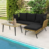 3Pcs Outdoor Wicker Furniture Set L-Shaped Patio Sofa Table Set Metal Frame Dark